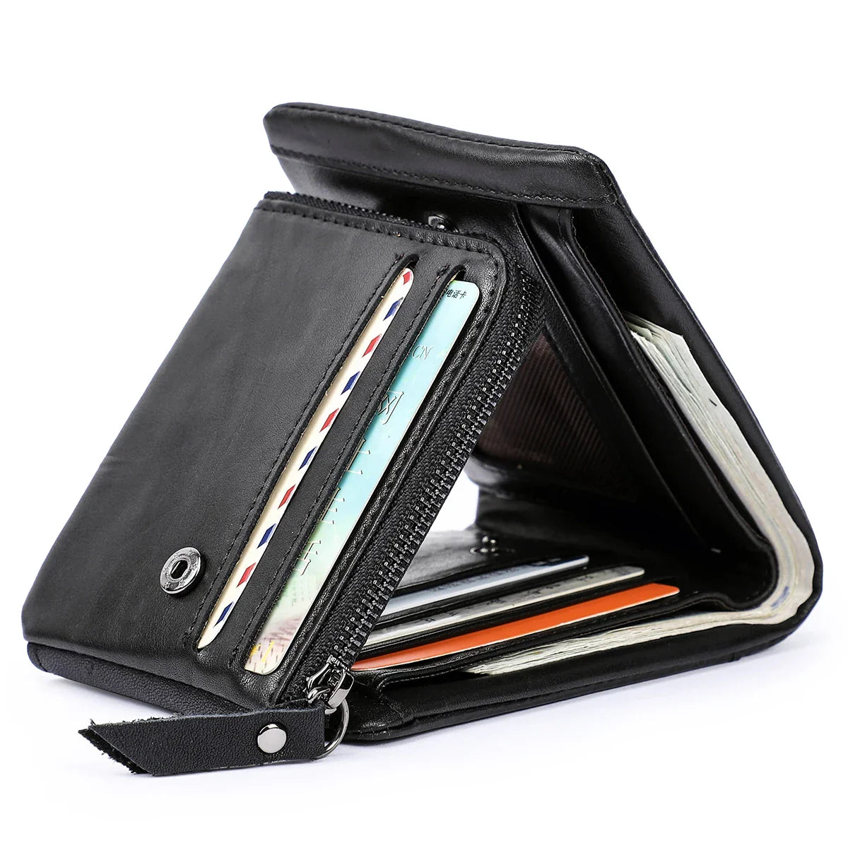 Victor Genuine Leather Trifold herre lommebok – vintage kuskinn med myntlomme og RFID-beskyttelse