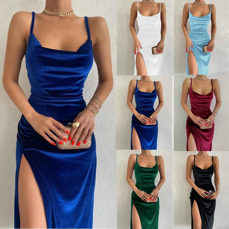 Robe maxi sans manches à col en velours Sara