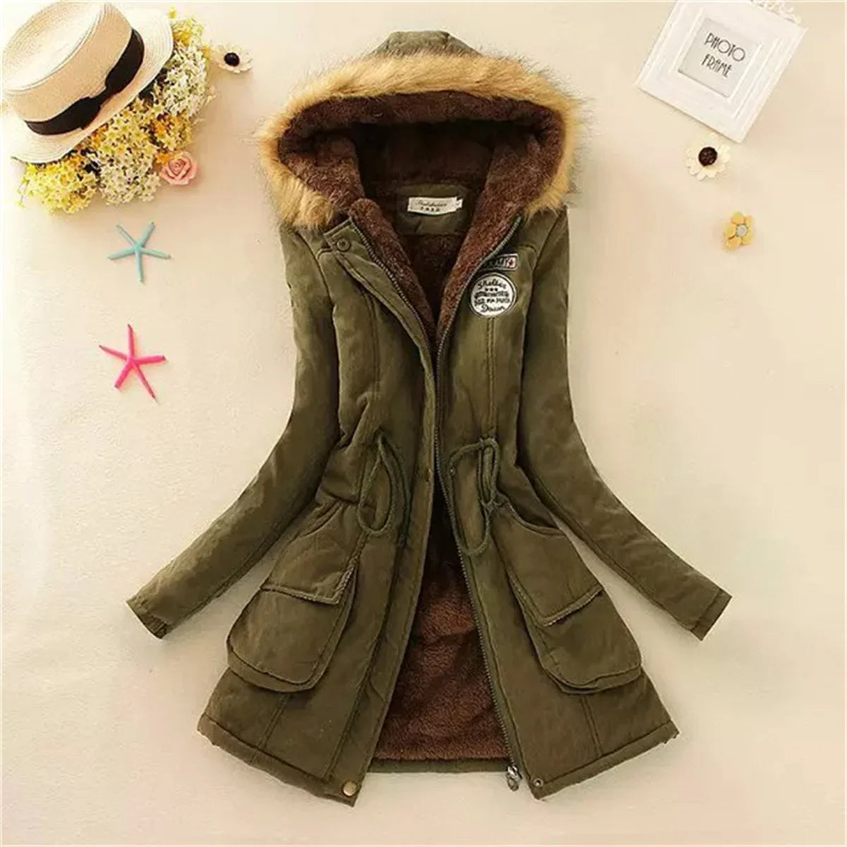 Fleece-Lined Hooded Down Jacket – Winter Coat for Women