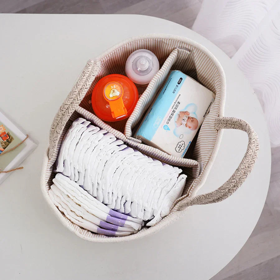 Multifunctional Cotton Nappy Caddy Storage Basket with Handles & Removable Compartments