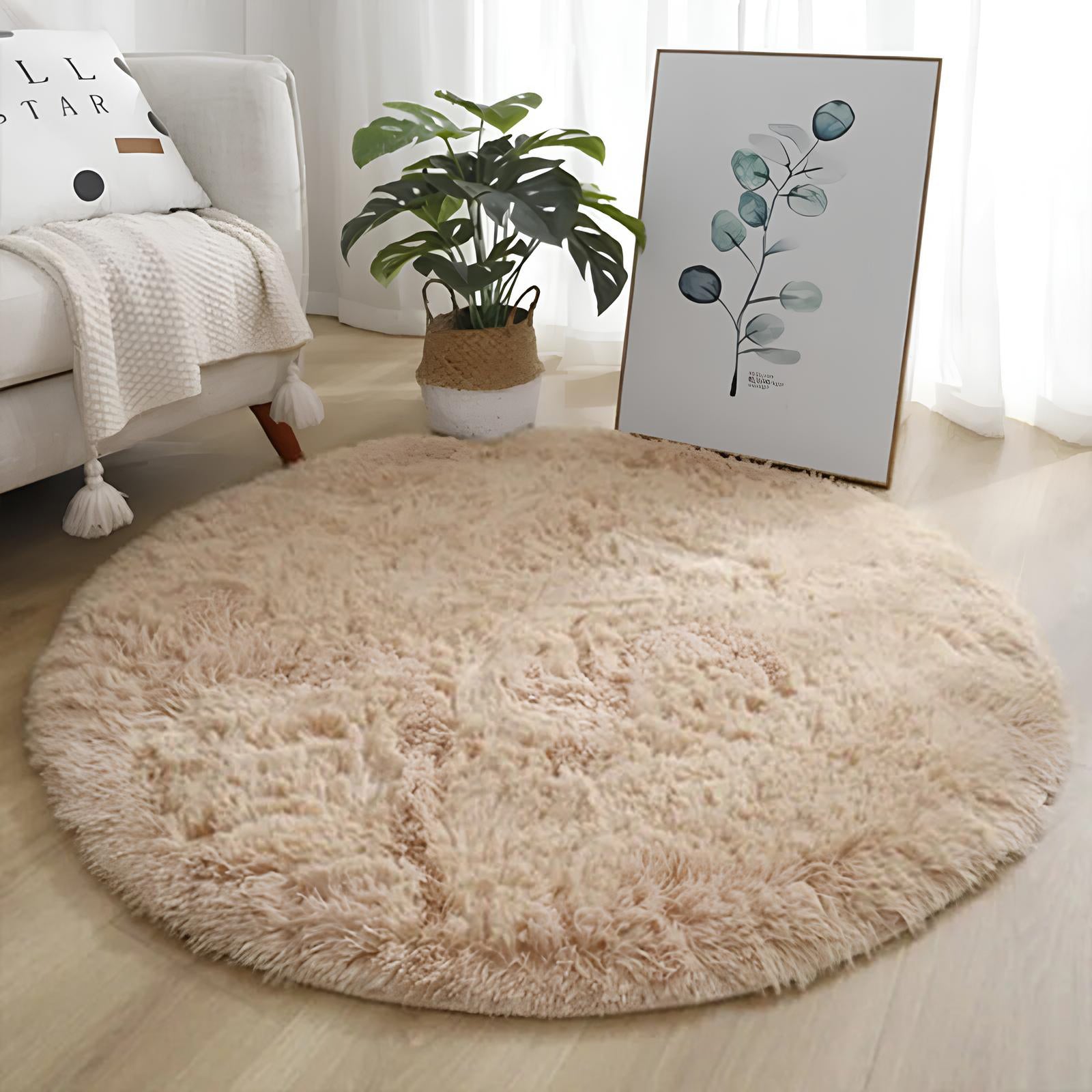 Tykk haug Fluffy White Supermyk plysj Rund Rug Matte Teppe