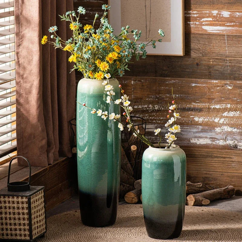 Design Grande Vaso Vintage Alto Cilindro Plantas Flores Vasos Luxo Jarrones Decorativos Moderno Estilo Nórdico Decoração de Casa