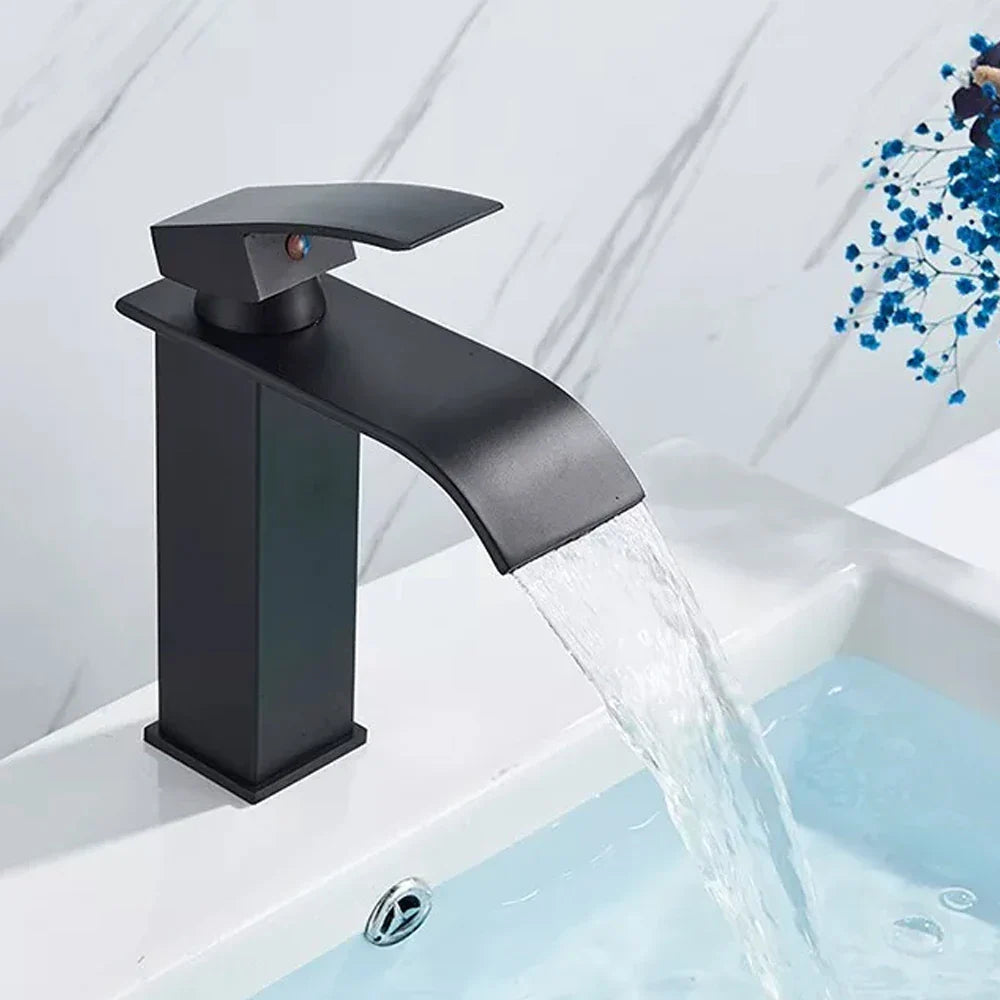 Sophia Black Waterfall Faucet - Modern Basin Mixer for Hot & Cold Water