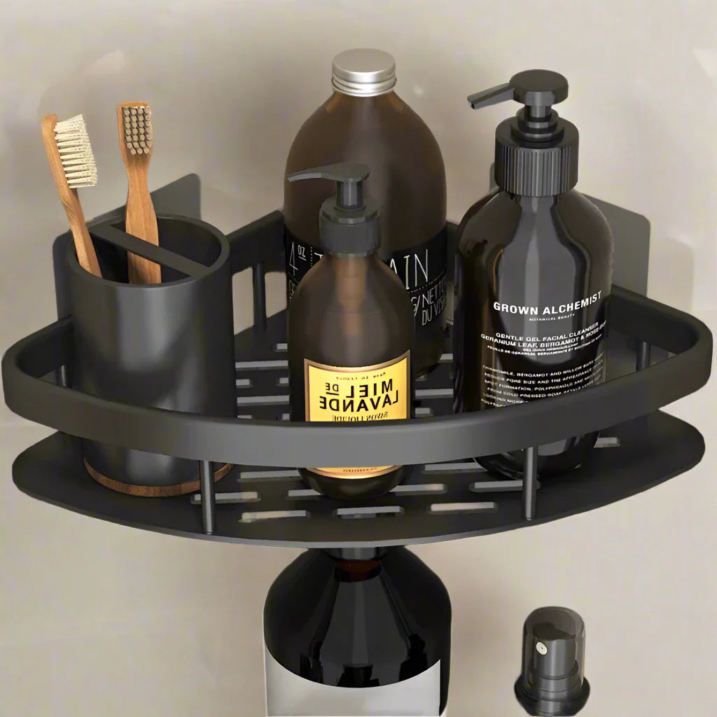 Estante de ducha de esquina de aluminio elegante - Organizador de baño y cocina sin taladrar