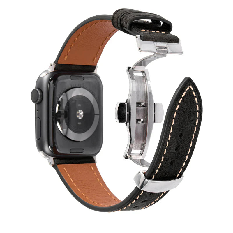 Cinturino in pelle di lusso con fibbia a farfalla per Apple Watch