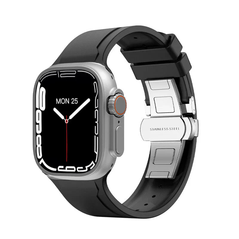 Fascia in FKM con fibbia a farfalla di lusso per Apple Watch