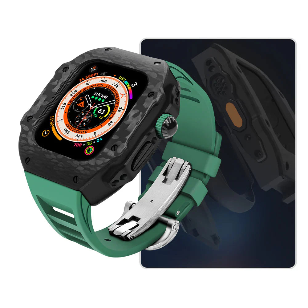 LUX8008 Fluororubber Band 316L Rostfritt Stål Kolfiber Kapsel Retrofit Kit För Apple Watch