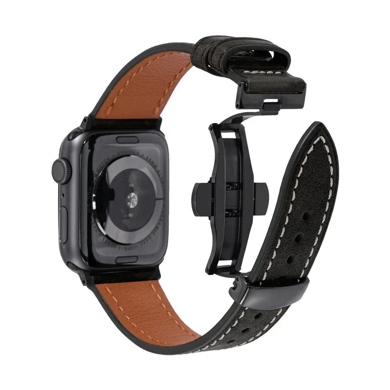 Curea din piele de lux cu cataramă tip fluture pentru Apple Watch