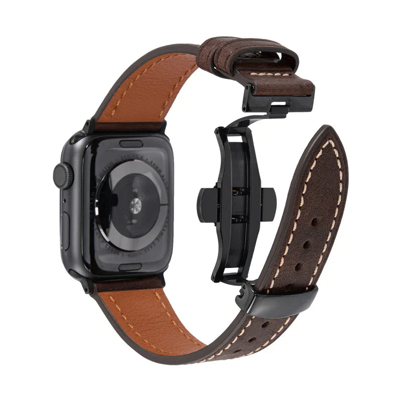 Curea din piele de lux cu cataramă tip fluture pentru Apple Watch