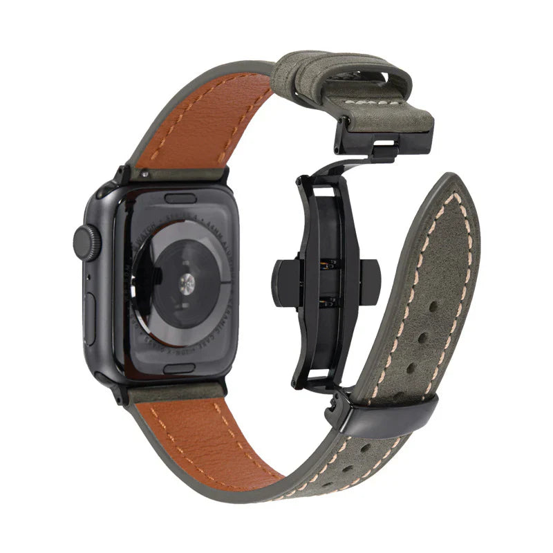 Curea din piele de lux cu cataramă tip fluture pentru Apple Watch