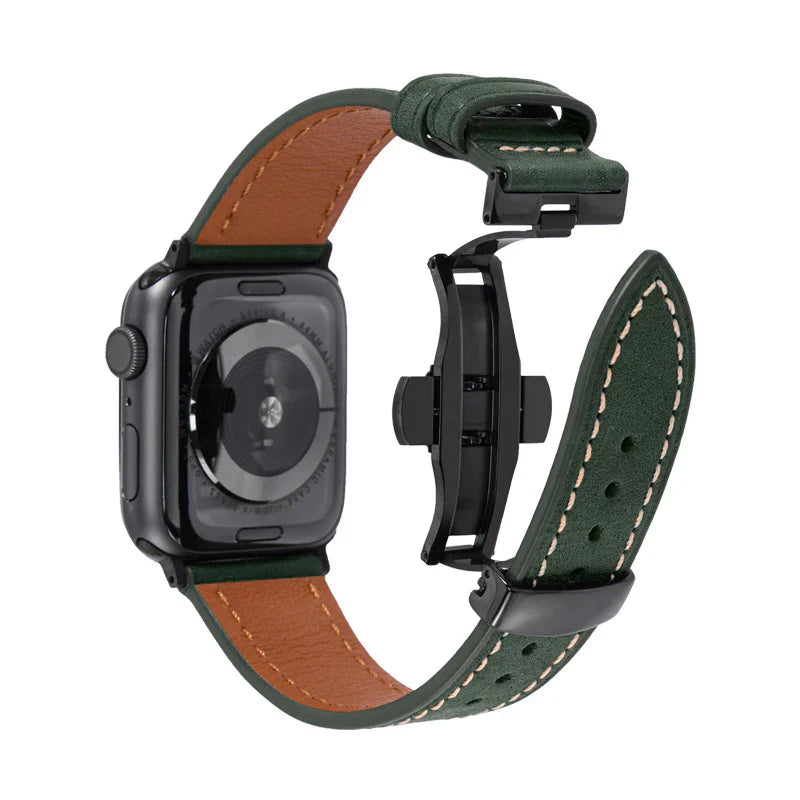 Curea din piele de lux cu cataramă tip fluture pentru Apple Watch