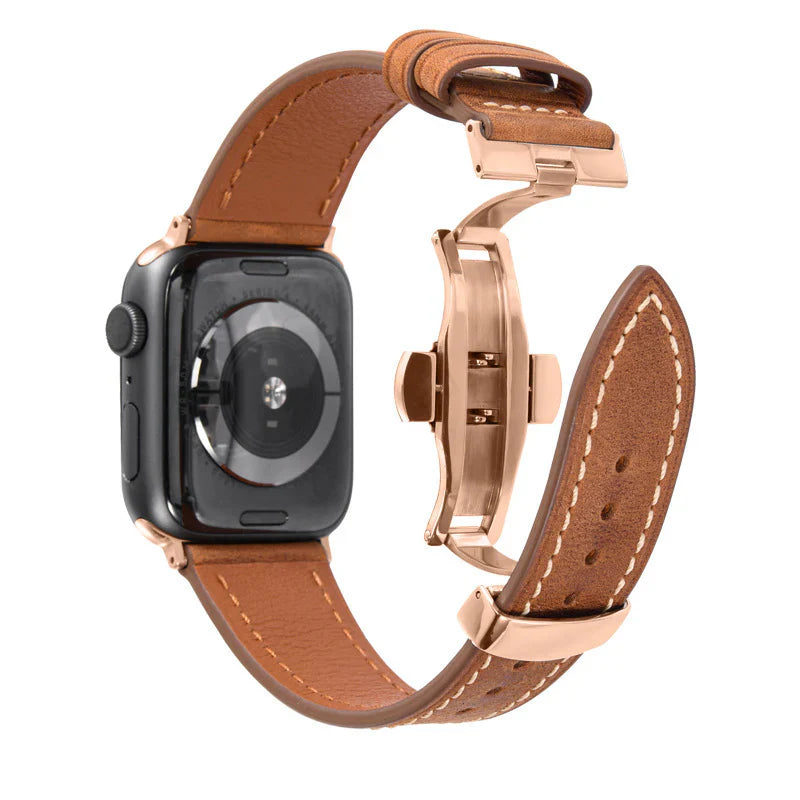 Curea din piele de lux cu cataramă tip fluture pentru Apple Watch