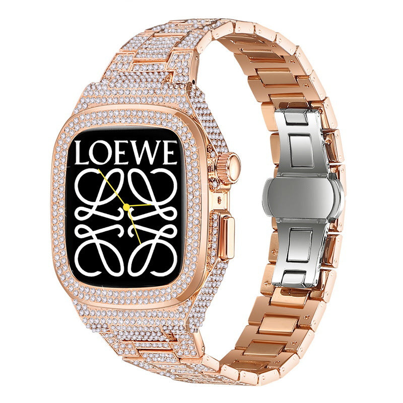 Pulseira de Luxo em Metal com Cristal Diamante para Apple Watch - 44/45mm