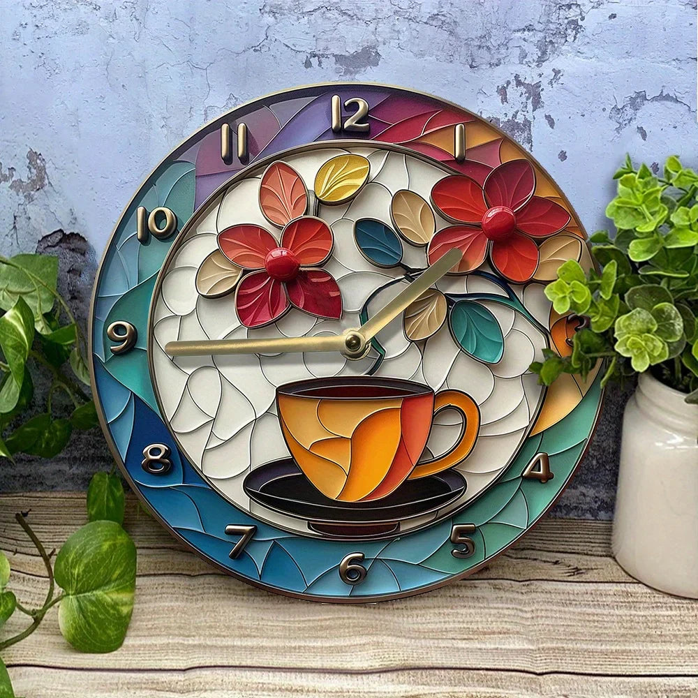 Coffee-Themed Aluminum Wall Clock Decor