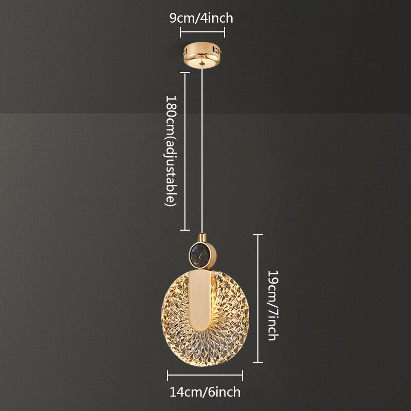 Lampa wisząca DUN Luxury Gold Led z okrągłym kryształem