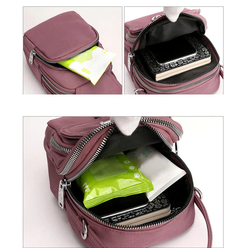 Durable Nylon 3-Layer Mini Shoulder Bag