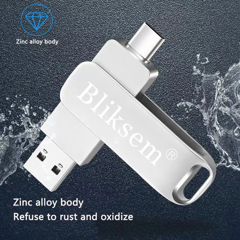 Bliksem Type-C Flash Disk 32GB/64GB | Vysokorychlostní USB 2.0 | 3-v-1 Metal Mini Pen Drive pro PC a mobil