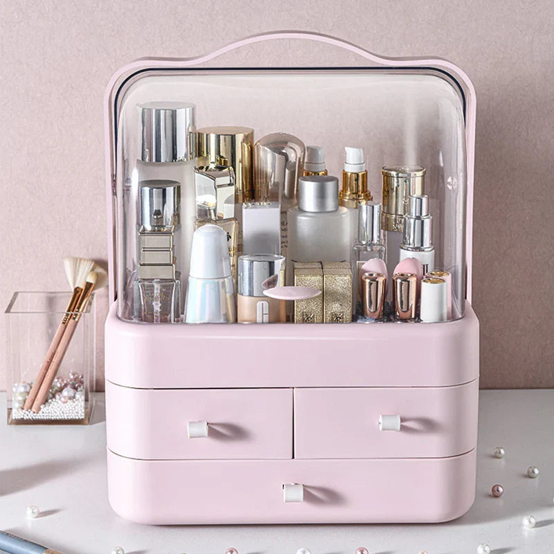 Mila Dust-Proof Makeup Organizer – Stilfuld skrivebordsopbevaring med skuffe til hudpleje og kosmetik