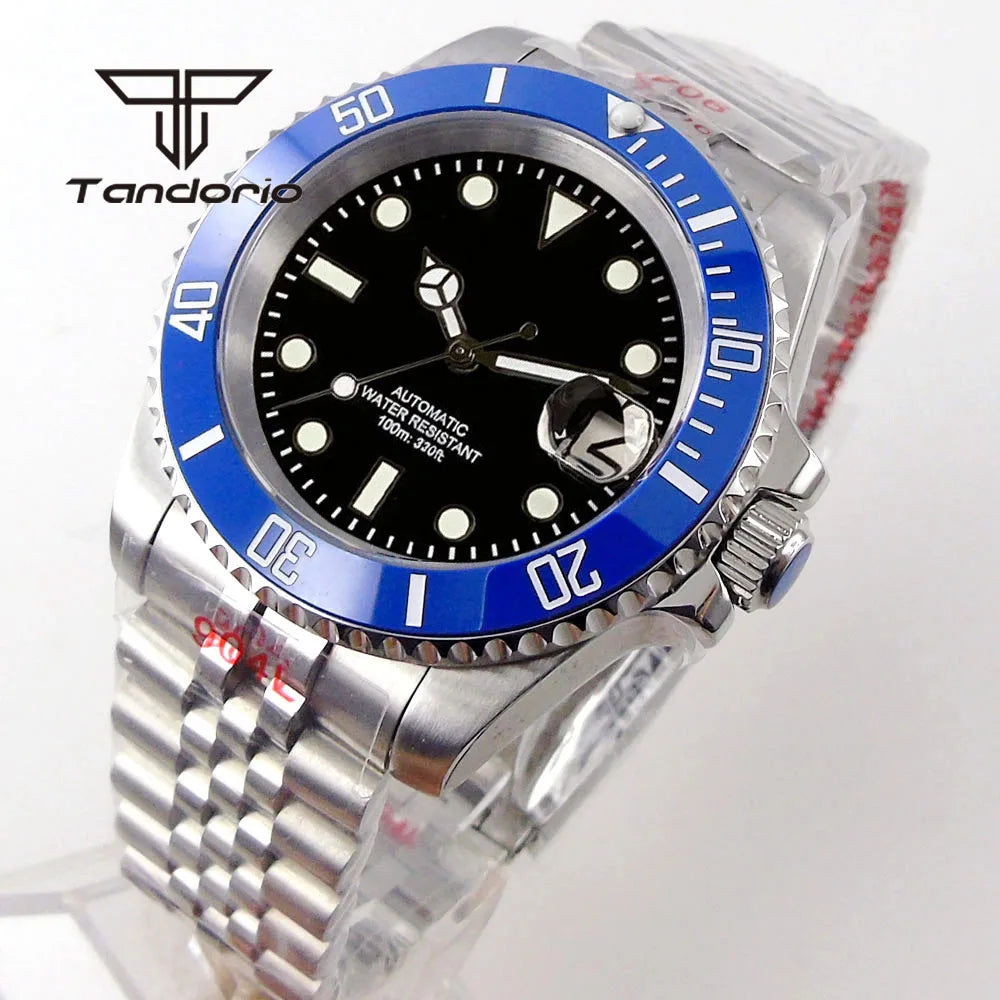 Tandorio NH35A Reloj automático de buceo para hombre de acero inoxidable con fecha de 40 mm | Cristal de zafiro