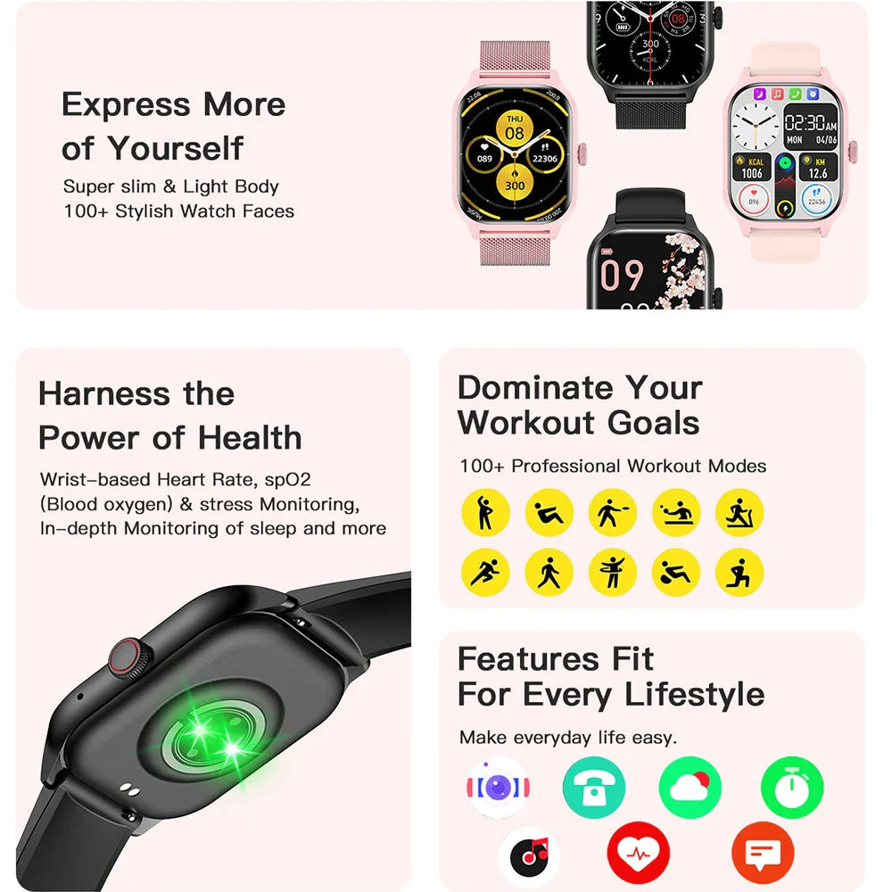 LEMFO LT10 Smart Watch 2024 - Bluetooth-oproep, muziek, fitnesstracker, sporthorloge voor Android en iOS