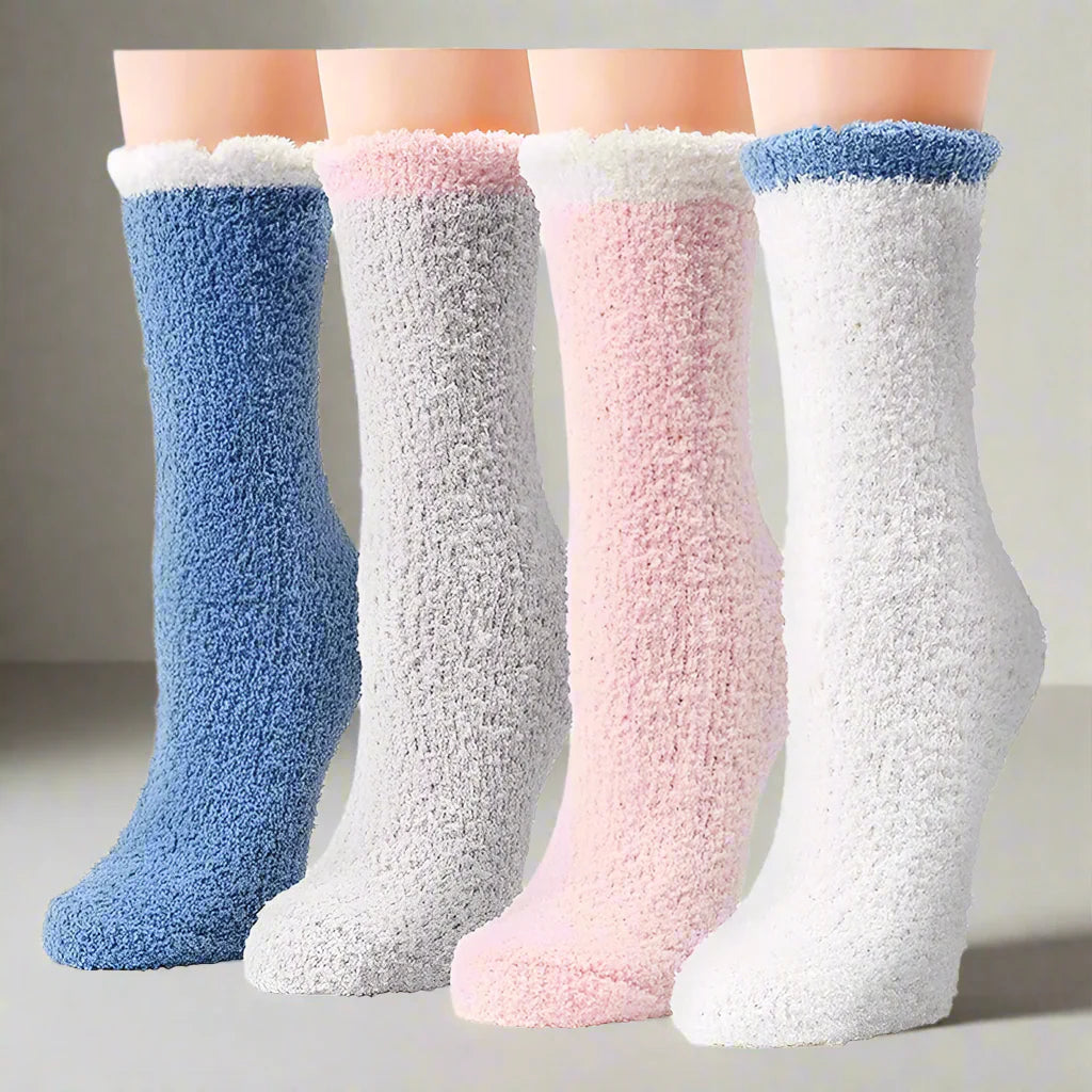 Meias Fuzzy de Inverno Clara para Mulheres - 4 Pares de Meias de Lã Macias