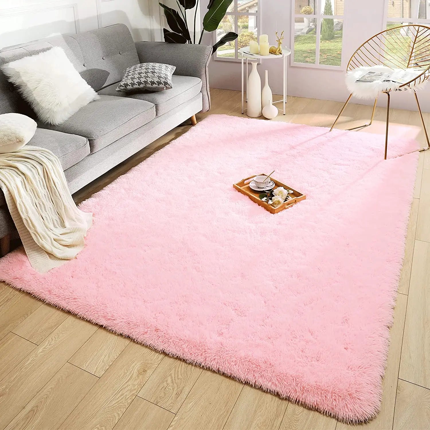 Tapis Doux et Fluffy Rose Winnie – Tapis Pelucheux Confortable pour Salon et Chambre d'Enfant