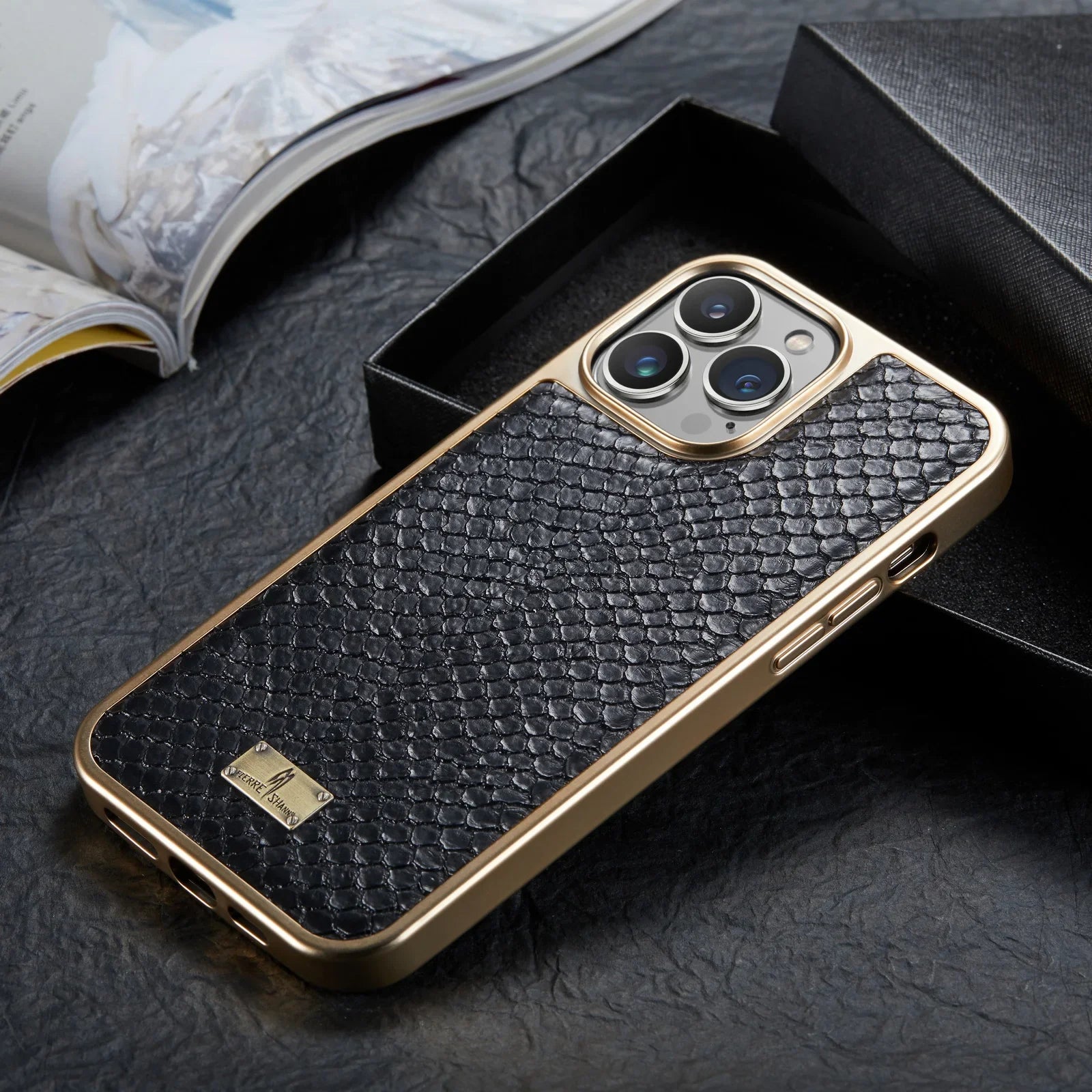 Funda de teléfono de cuero con patrón de serpiente para Iphone