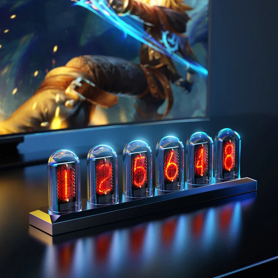 Aurora RGB Nixie Ur – LED Glow IPS Skærm til Gaming & Hjemmedekoration