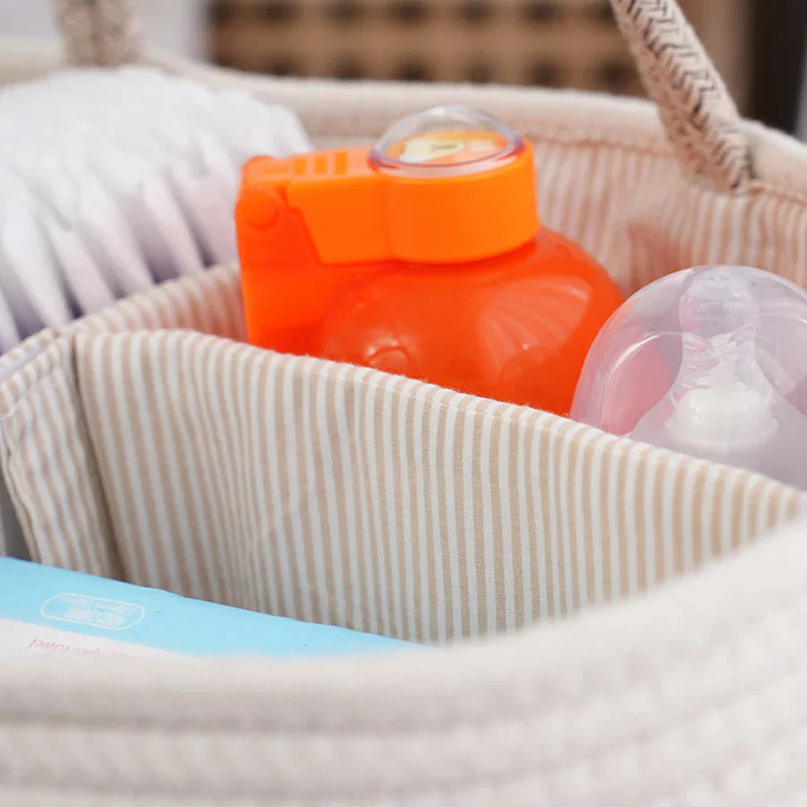 Multifunctional Cotton Nappy Caddy Storage Basket with Handles & Removable Compartments