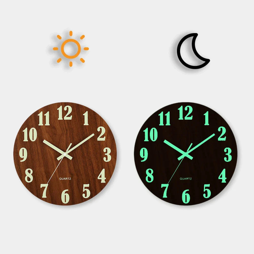 Reloj de pared luminoso de madera silencioso