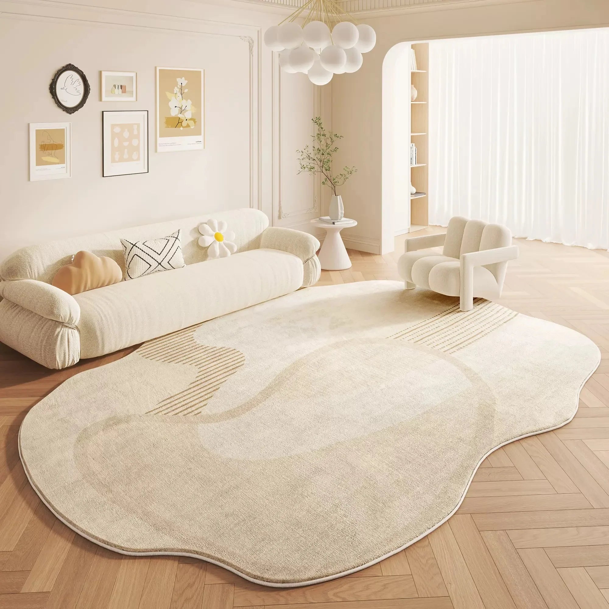 VIMAKA Crema Alfombra de Imitación de Cachemira de Lujo – Suave, Elegante y Resistente a la Suciedad