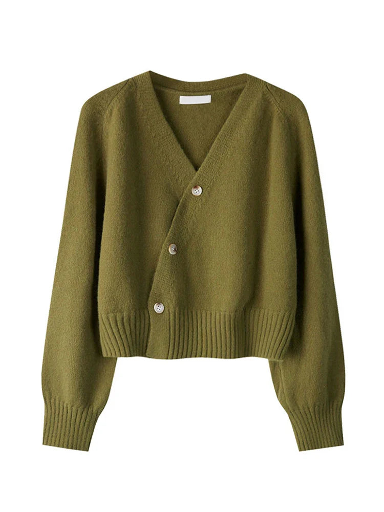 Cardigan à col en V avec boutons inclinés automne-hiver - Pull en cachemire tricoté pour femme