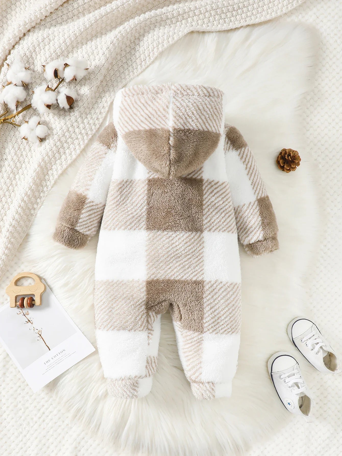 Romper de Invierno con Capucha a Cuadros Acogedor para Bebés (3-24 Meses)