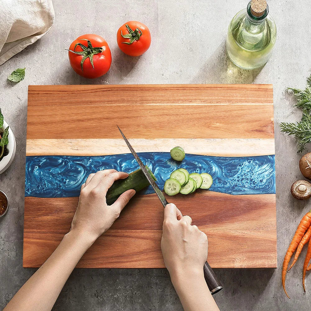 Acacia Resin Cutting Board – Double-Sided Wooden Tray for Kitchen & Meal Prep