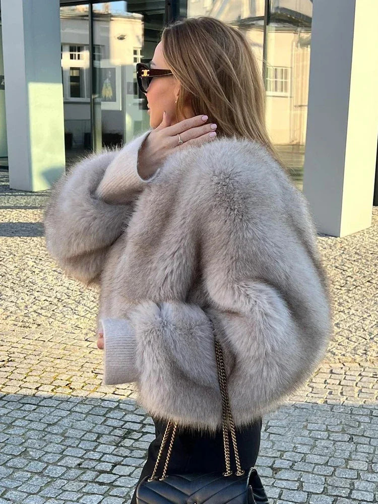 Chloe Jacket - Fluffy imiteret pels langærmet frakke til vinter