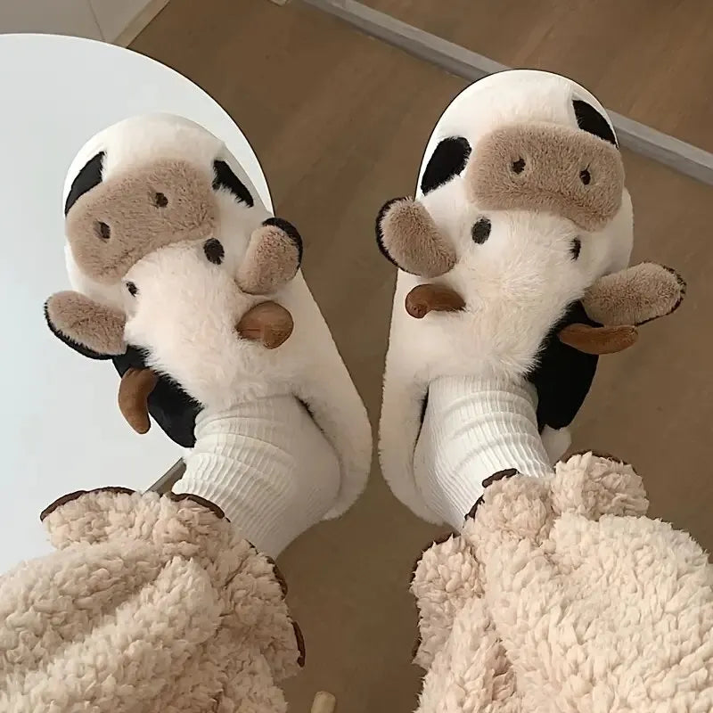 PlushCow - Pantufas de Inverno Divertidas e Confortáveis