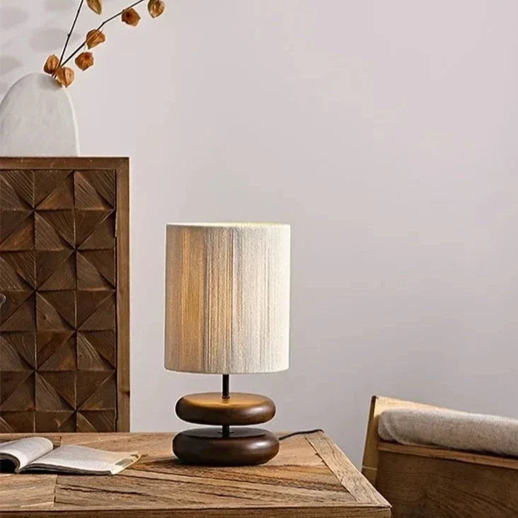 Bedside table lamp - Walnut wood - Fabric shade