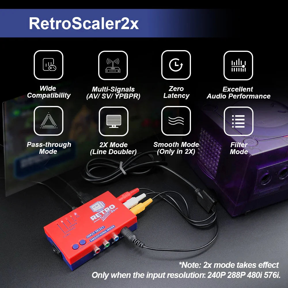 RetroScaler2x AV til HDMI-kompatibel omformer og Line-Doubler for retro spillkonsoller