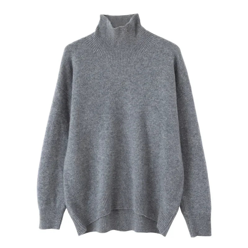 Women's 100% Wool Turtleneck Sweater - Loose Casual Jumper