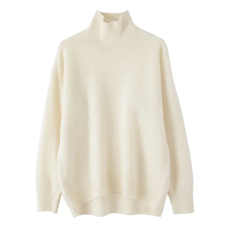 Women's 100% Wool Turtleneck Sweater - Loose Casual Jumper