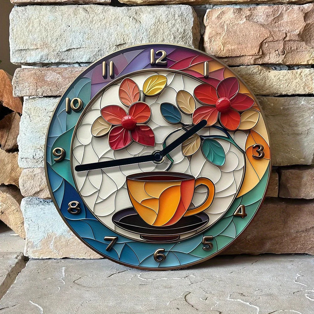 Coffee-Themed Aluminum Wall Clock Decor