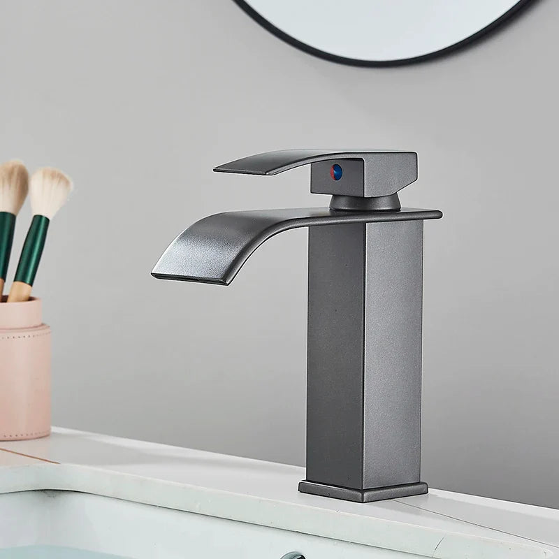 Sophia Black Waterfall Faucet - Modern Basin Mixer for Hot & Cold Water