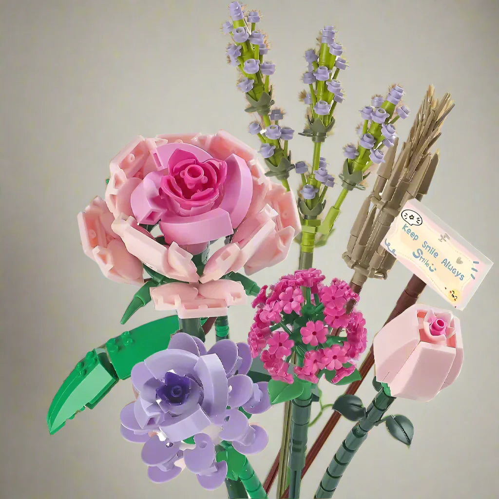 Saras Mini-Rosen-Lavendel-Blumen-Bausteinset – Kreative Wohnkultur & Geschenkidee