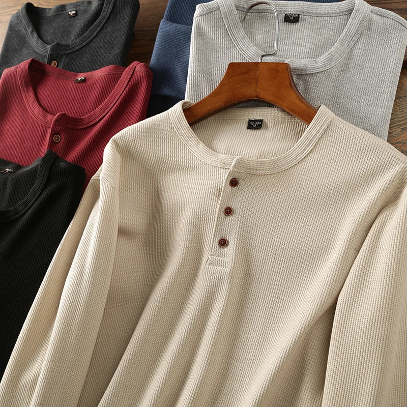 Wafelgebreid Henley-shirt