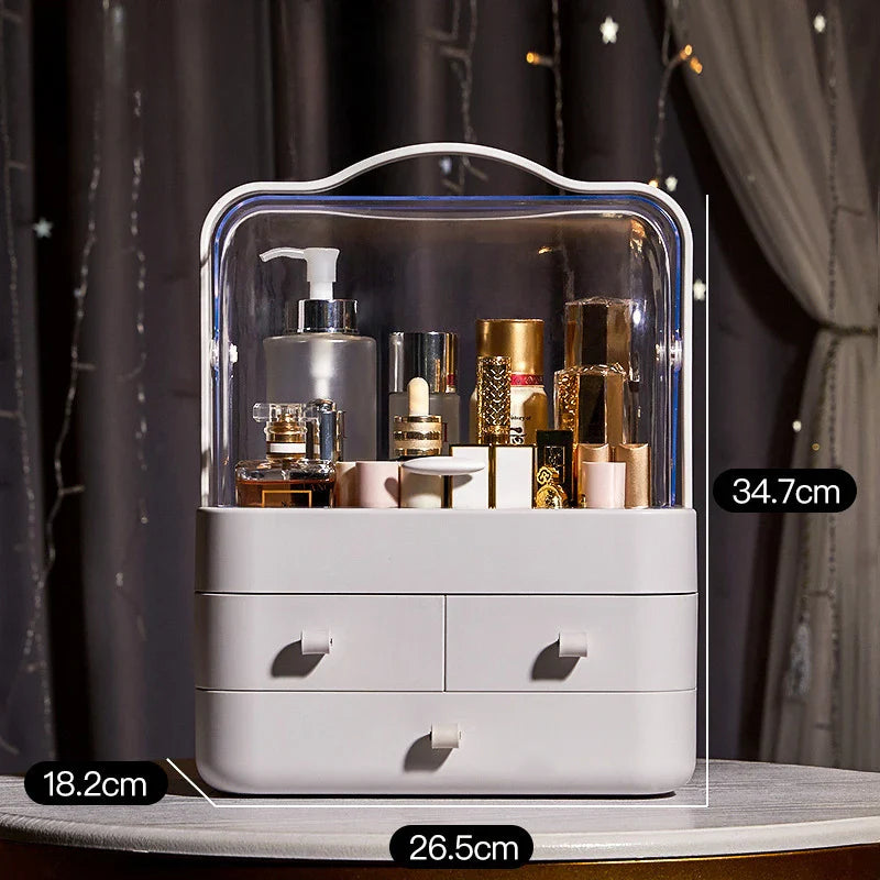 Mila Dust-Proof Makeup Organizer – Stylish Desktop Storage with Drawer for Skincare & Cosmetics