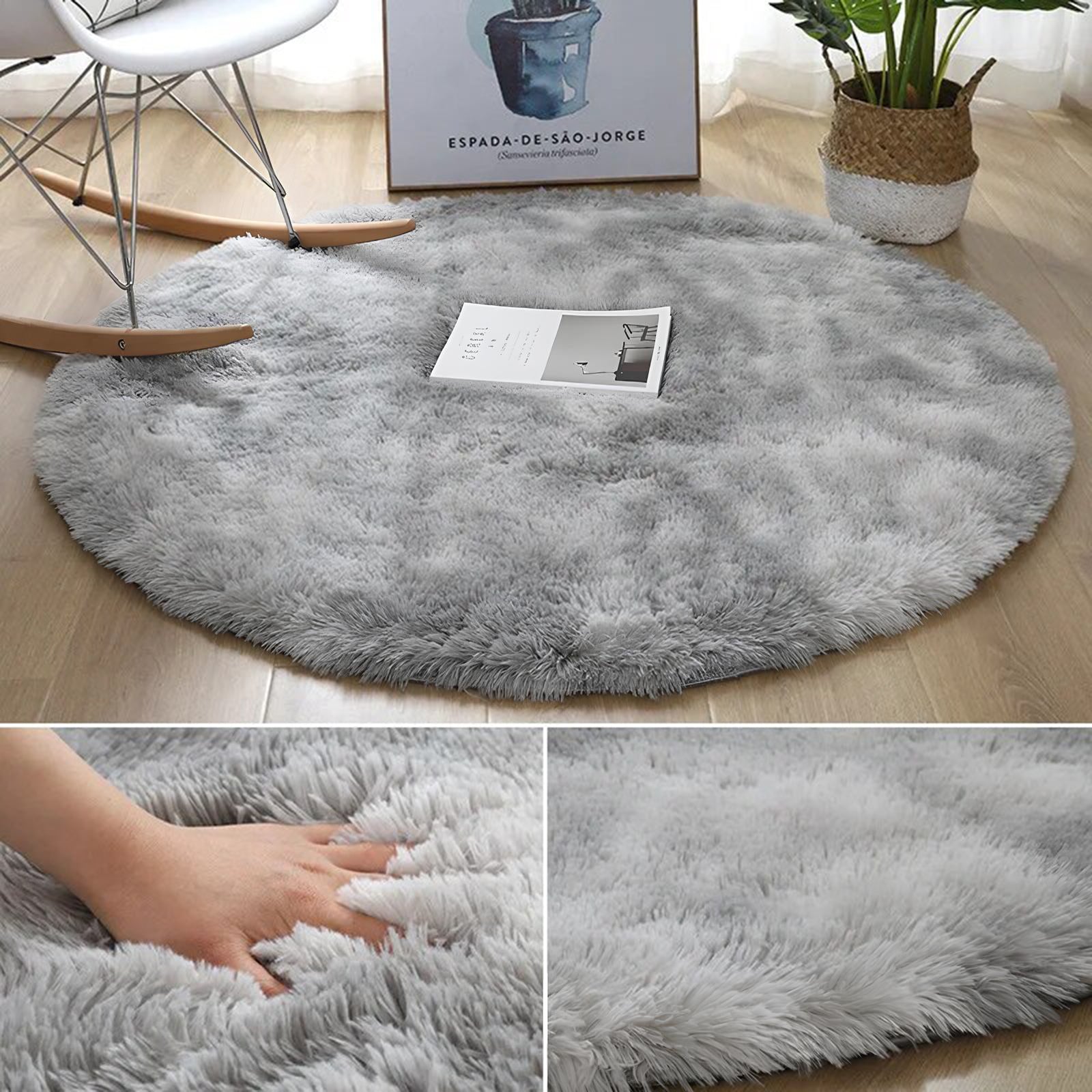 Tykk haug Fluffy White Supermyk plysj Rund Rug Matte Teppe