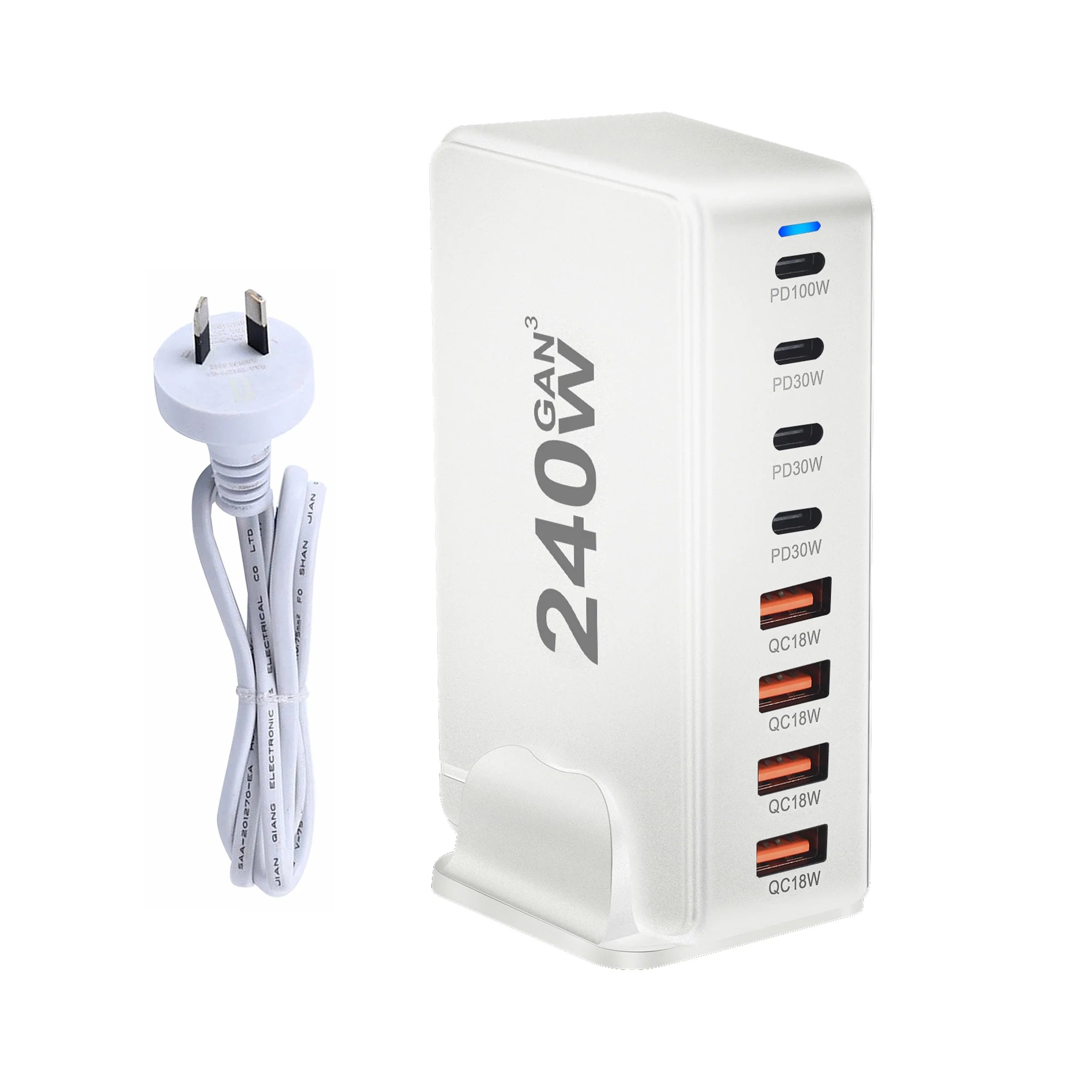 240 W pöytälaturi GaN - 8-porttinen USB Type C PD Quick Charge 3.0 pikalatausasema mobiililaitteille, kannettaville tietokoneille ja muille