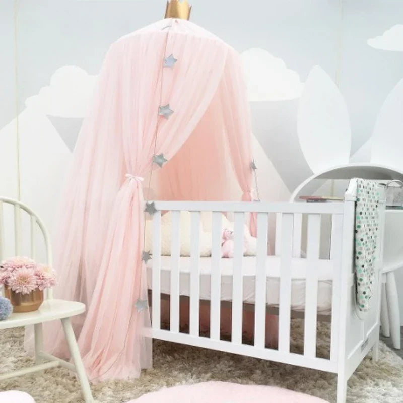 Ciel de lit en tulle pour enfants avec décoration d'étoiles - Blanc, Beige, Rose, Gris, Bleu et Violet