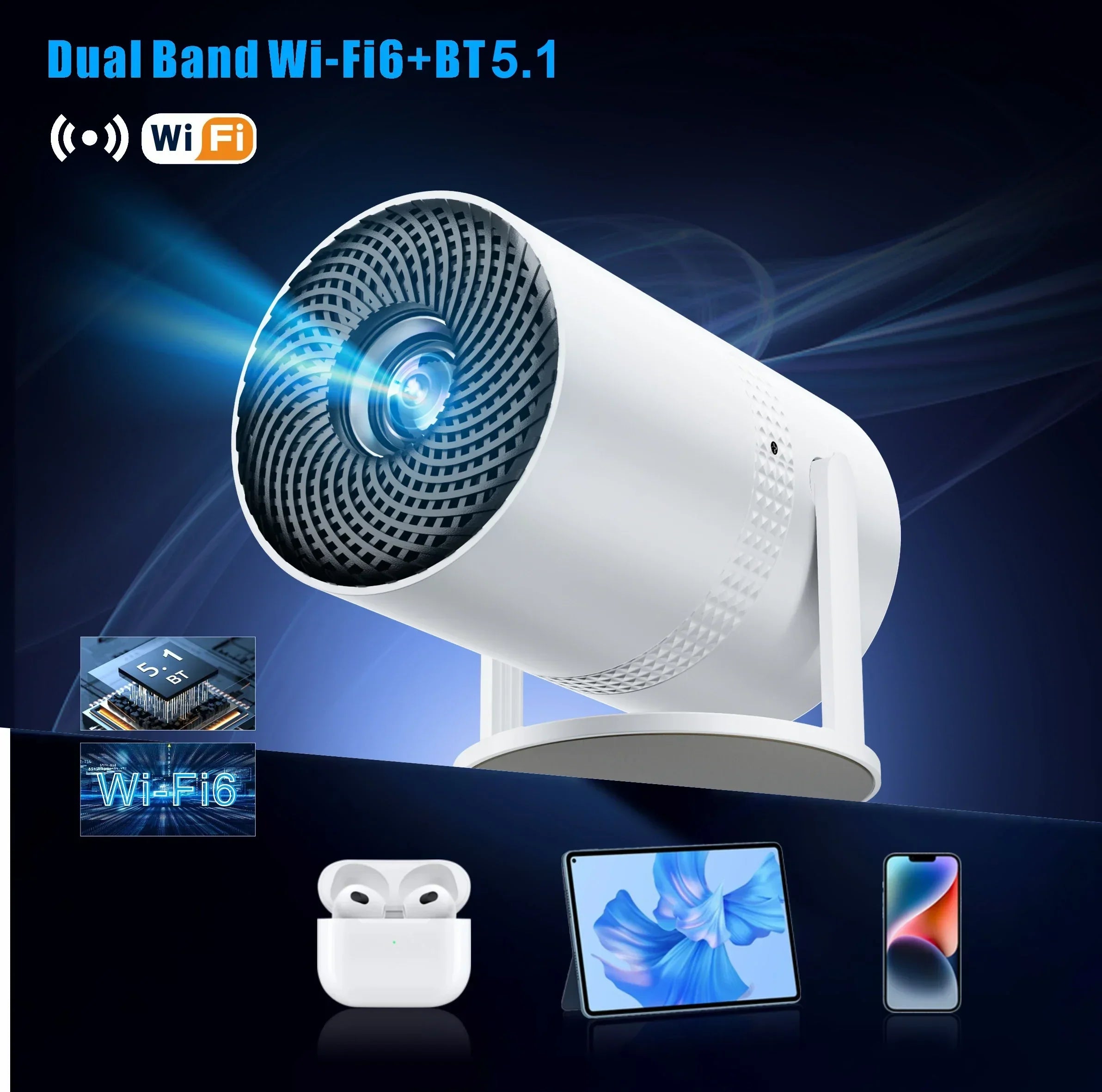 Salange P300 mini draagbare projector - 4K 8K videodecodering, 720P HD, Android 11, Wi-Fi, BT 5.1