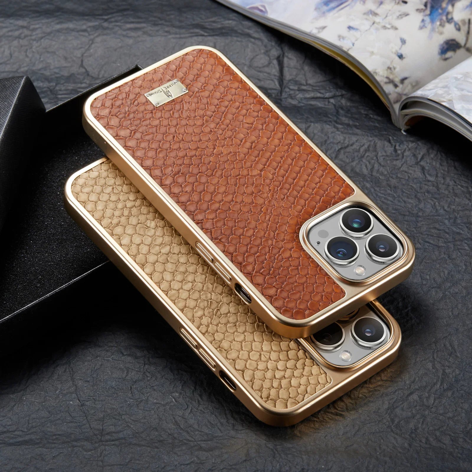 Funda de teléfono de cuero con patrón de serpiente para Iphone